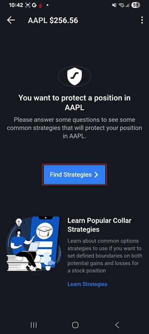 The protect a position find strategy button on the android phone. 